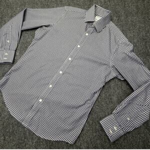T.M. Lewin Shirt Mens 15.5 34/35 Slim Fit Blue Gingham Non Iron Cotton